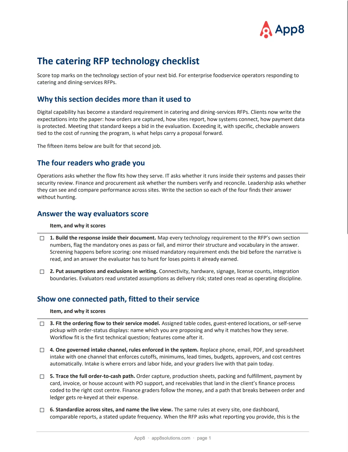 Page one of the catering RFP technology checklist